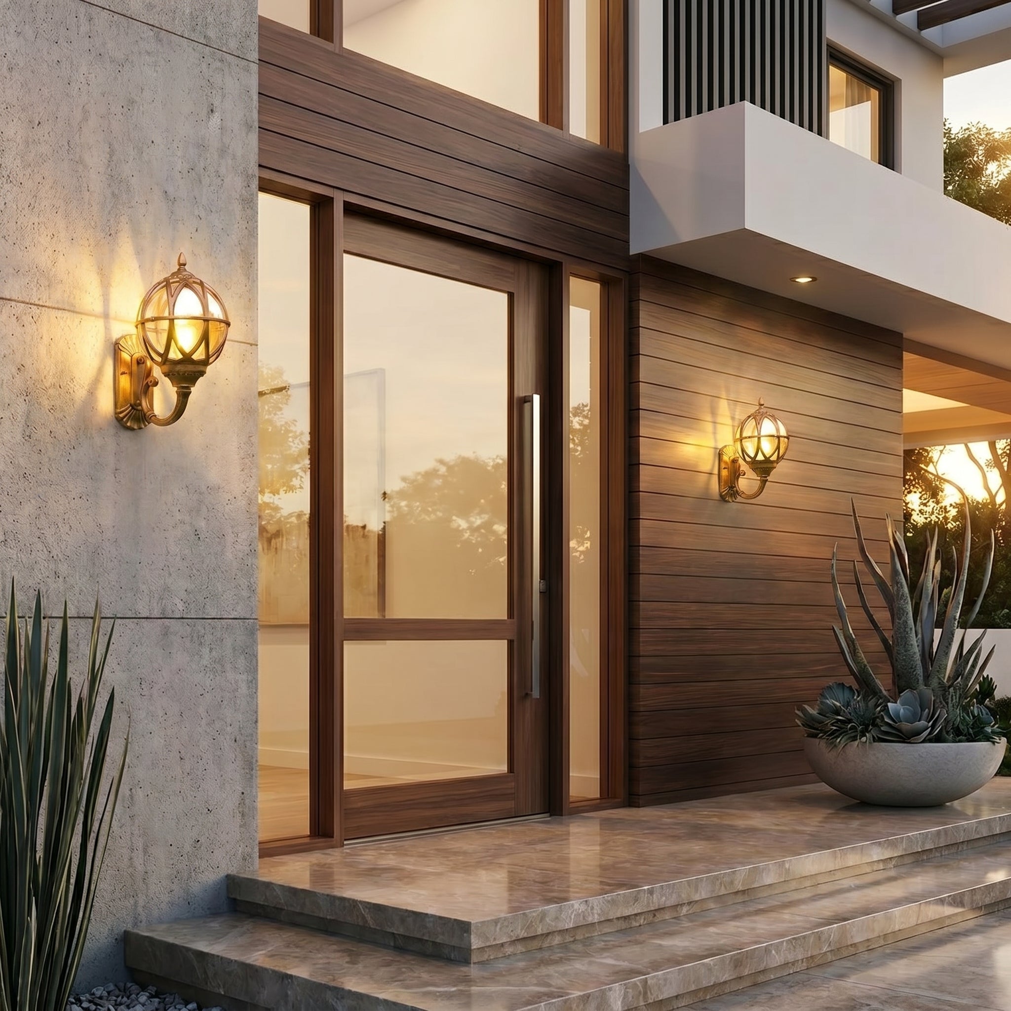 Classic Outdoor Wall Light in Globe Lantern Style - Wall Light - Bronze - Oaksoho