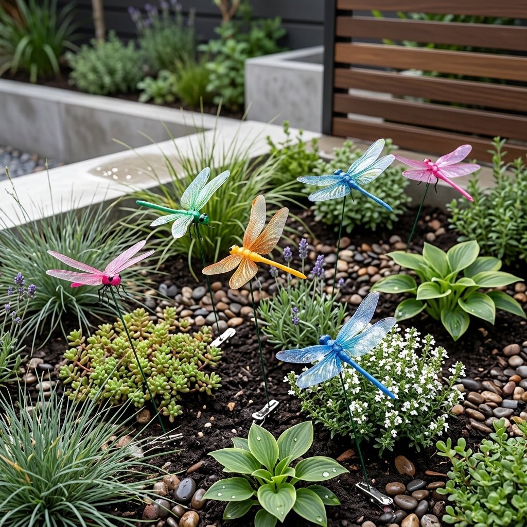 Colourful Dragonfly Garden Stakes with Clip Holder - Garden Stakes - Blue - Oaksoho