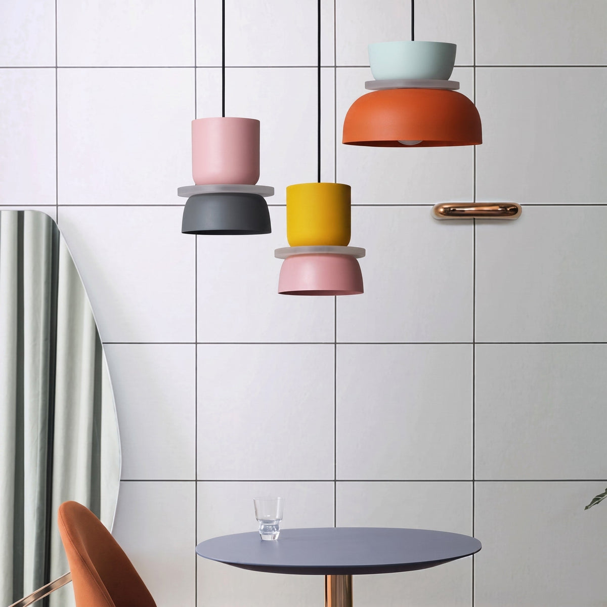 Colourful Macaron Dome Pendant Light, Modern Two-Tone Design - Pendant Light Fixtures - Blue-Yellow - Oaksoho