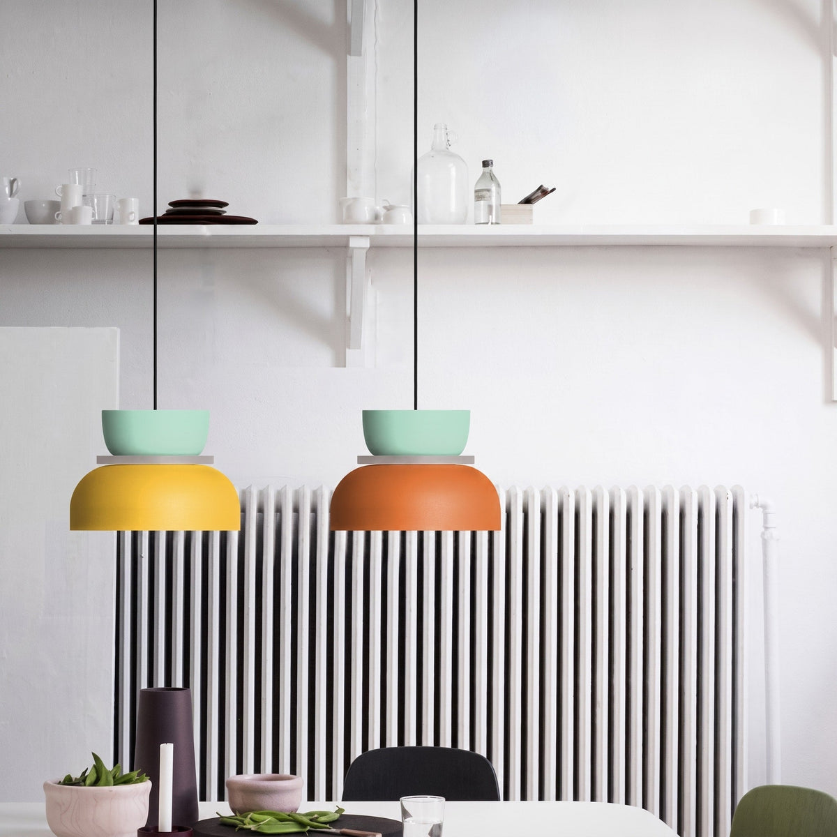 Colourful Macaron Dome Pendant Light, Modern Two-Tone Design - Pendant Light Fixtures - Blue-Yellow - Oaksoho