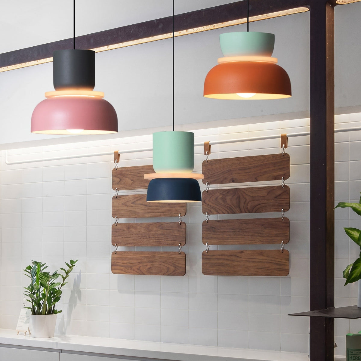 Colourful Macaron Dome Pendant Light, Modern Two-Tone Design - Pendant Light Fixtures - Blue-Yellow - Oaksoho