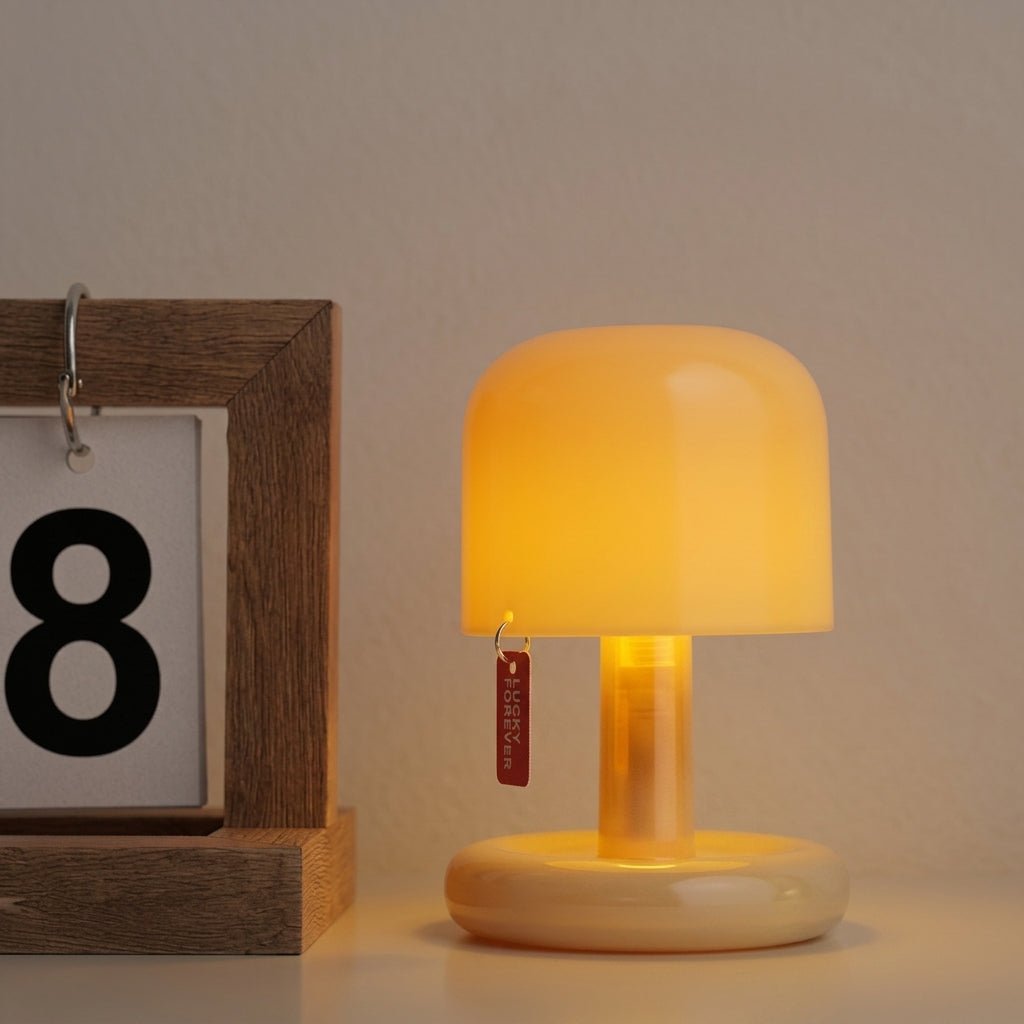 Compact Retro Table Lamp with Round Base and Mushroom Shade - Table Lamps - Oaksoho