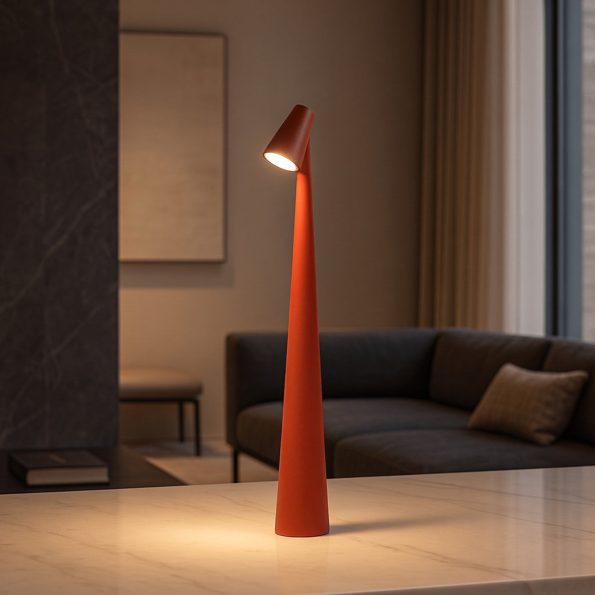 Cordless LED Table Lamp with Sculptural Cone Design - Table Lamps - Red - Oaksoho