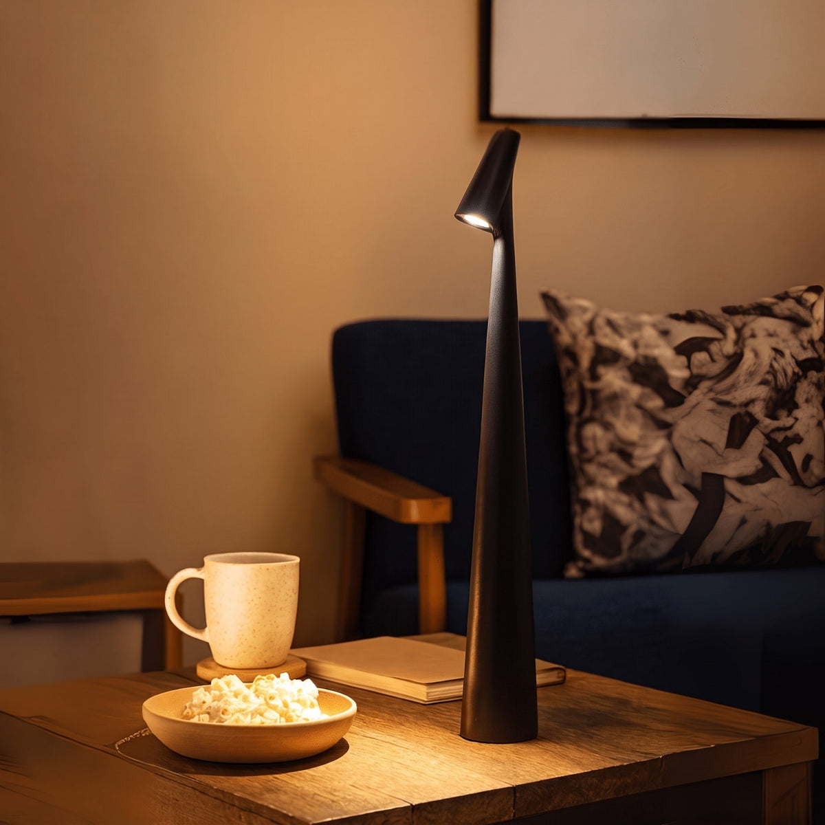 Cordless LED Table Lamp with Sculptural Cone Design - Table Lamps - Black - Oaksoho