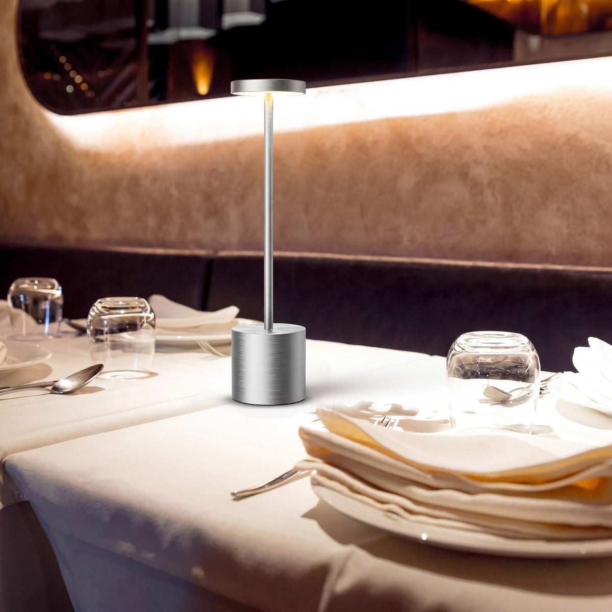 Cordless Rechargeable LED Table Lamp with Metal Base - Table Lamps - Silver - Oaksoho