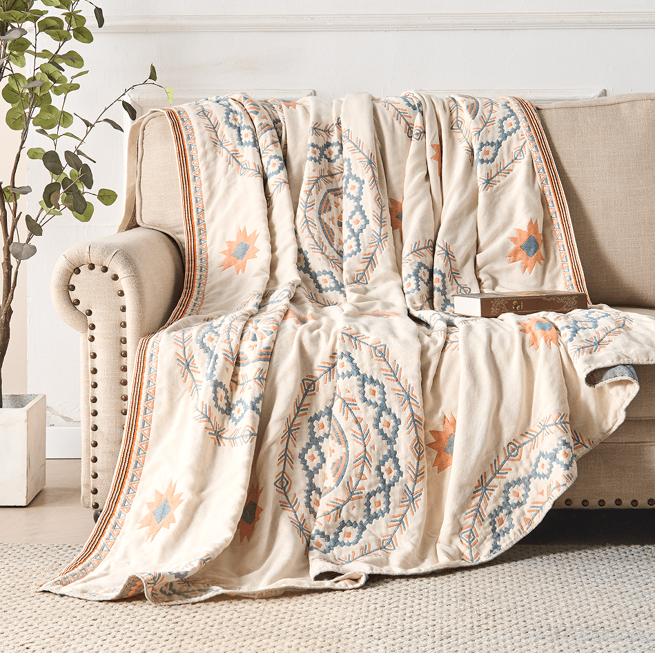 Cotton Blanket with Mandala Pattern in Boho Style - Cotton Blanket - 150 × 200 cm - Oaksoho