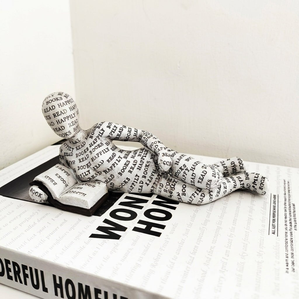 Creative Abstract Book Lover Sitting & Lying Figure Sculpture - Figurines - Waiting - Oaksoho