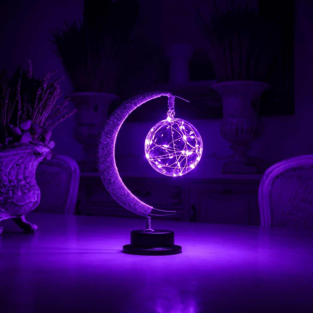 Crescent Moon Fairy Light Table Lamp - Table Lamps - Purple - Oaksoho