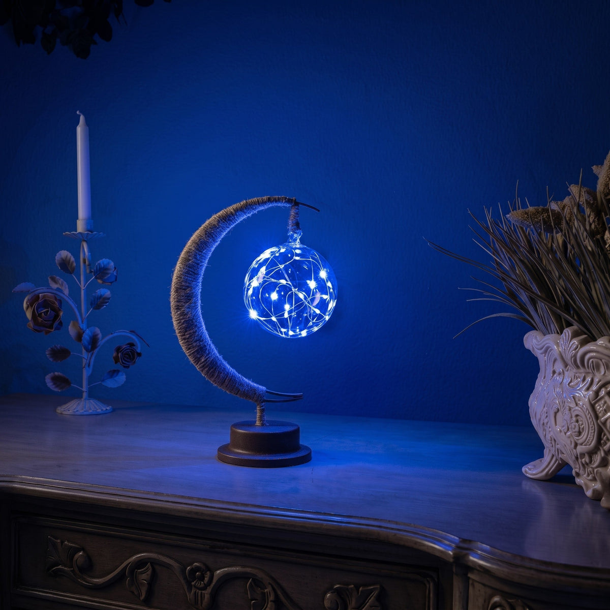 Crescent Moon Fairy Light Table Lamp - Table Lamps - Blue - Oaksoho