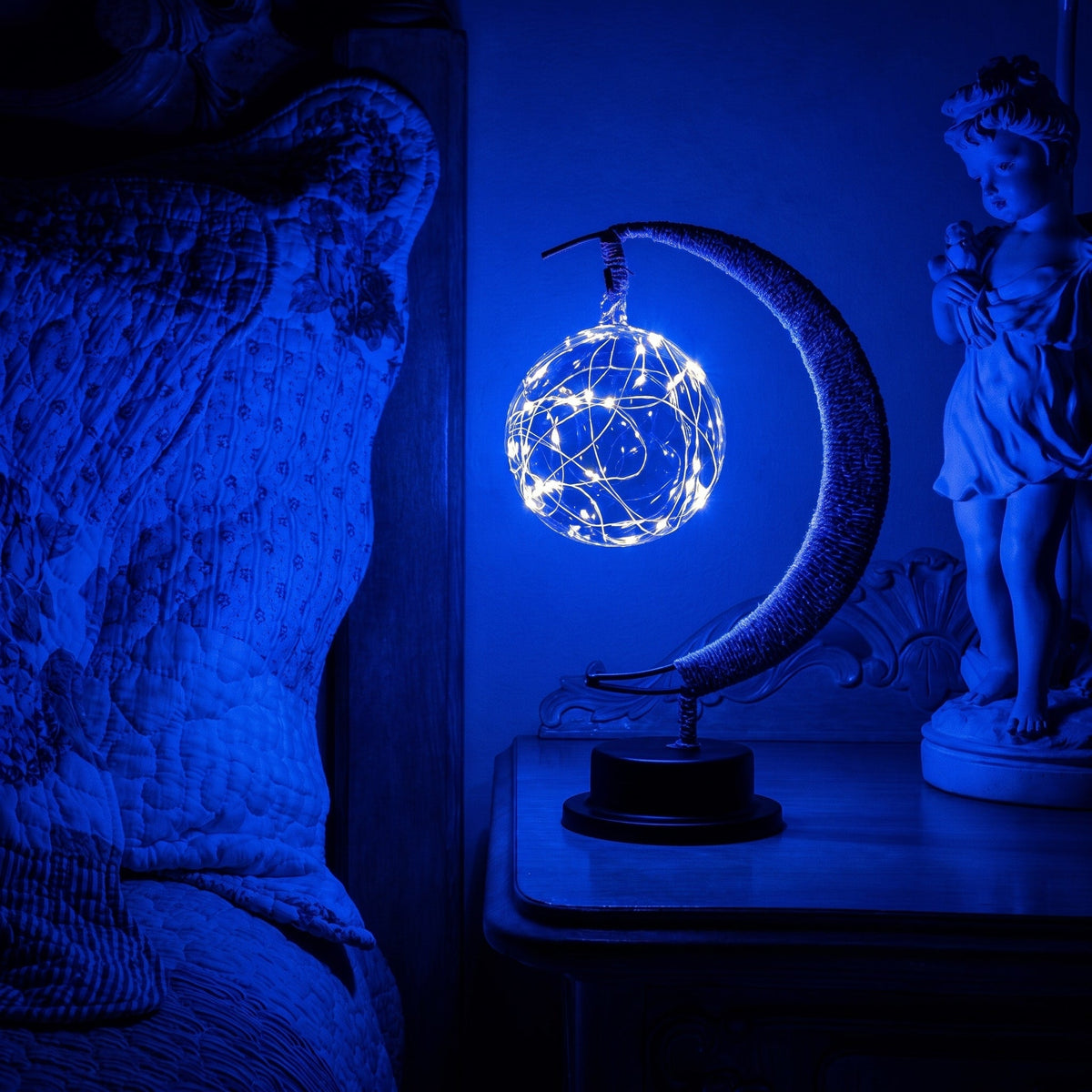 Crescent Moon Fairy Light Table Lamp - Table Lamps - Blue - Oaksoho