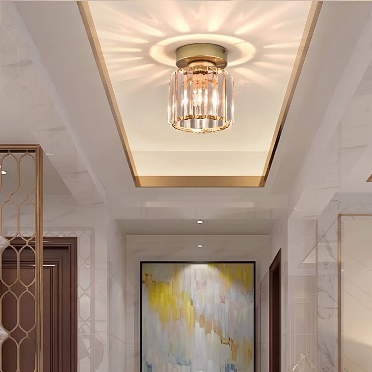 Crystal Square Flush Mount Ceiling Light Fixture - Ceiling Light Fixtures - Gold - Oak Soho