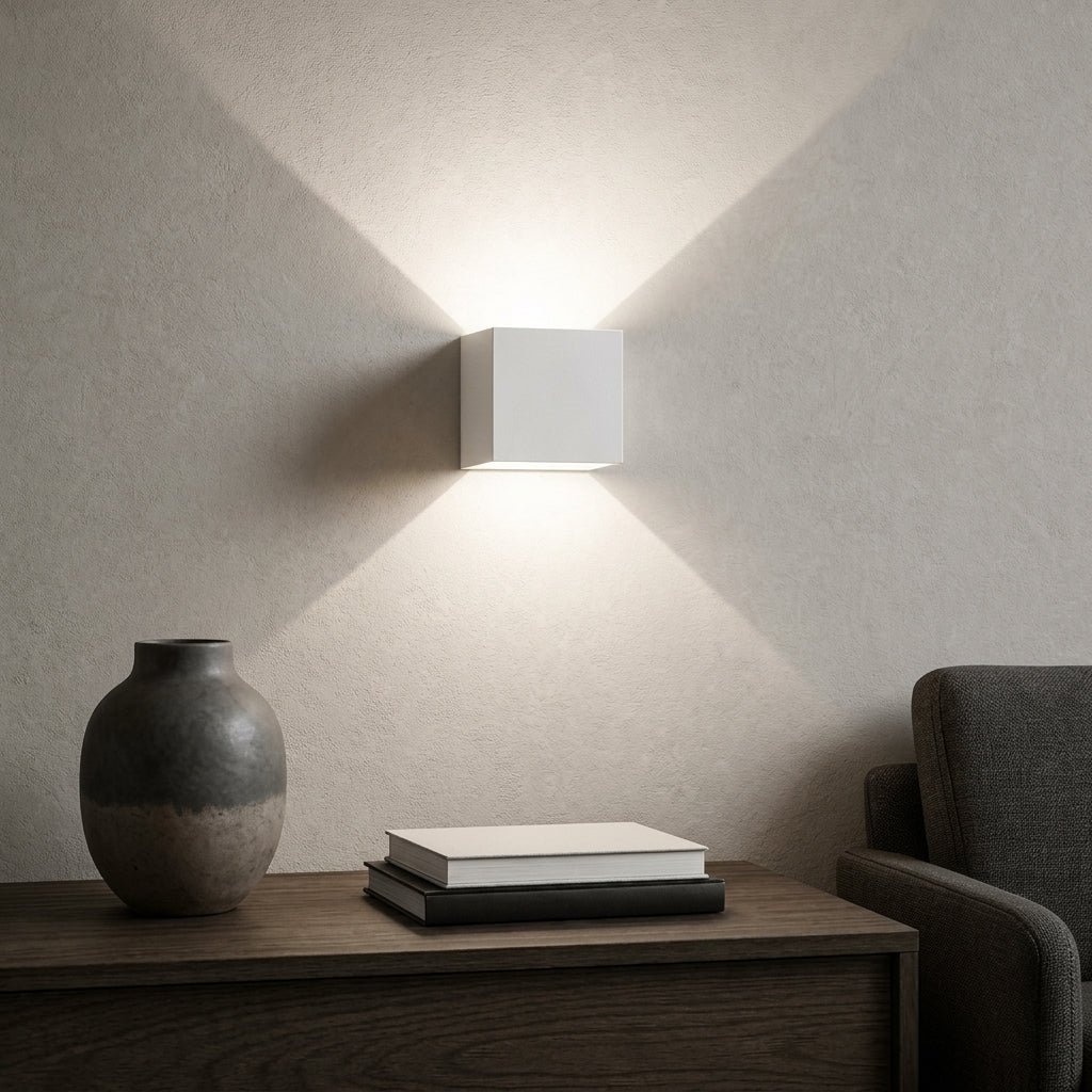 Cube Wall Light with Up and Down Beam Design - Wall Light Fixtures - White - Oaksoho