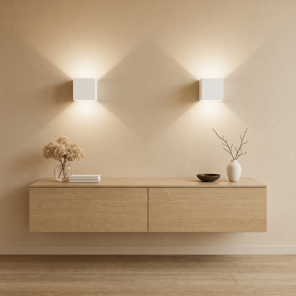 Cube Wall Light with Up and Down Beam Design - Wall Light Fixtures - White - Oaksoho
