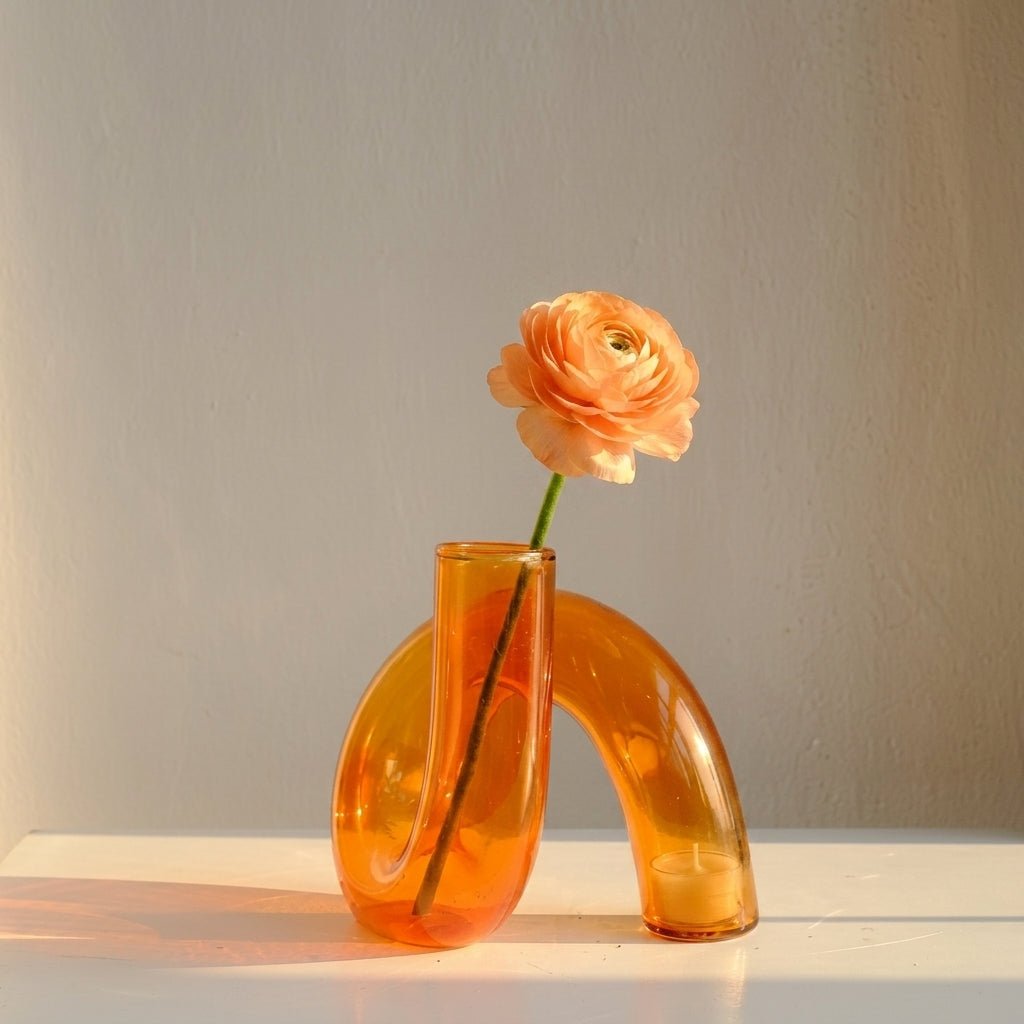 Curved Vase with Candle Holder - Vase - Orange - Oaksoho
