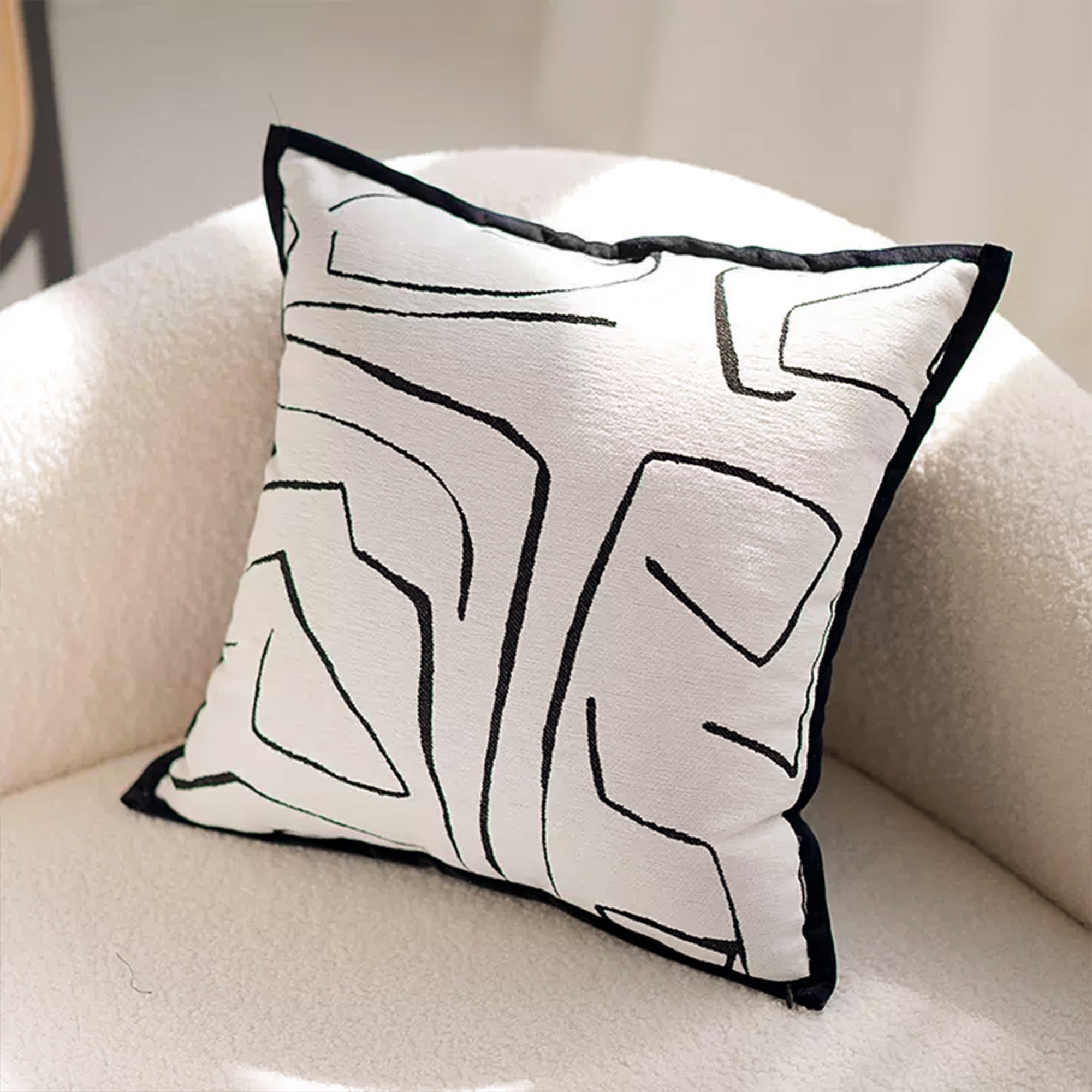 Cushion Cover with Abstract Embroidery and Concealed Zipper - Cushion Covers - Artistic Lines - Oaksoho