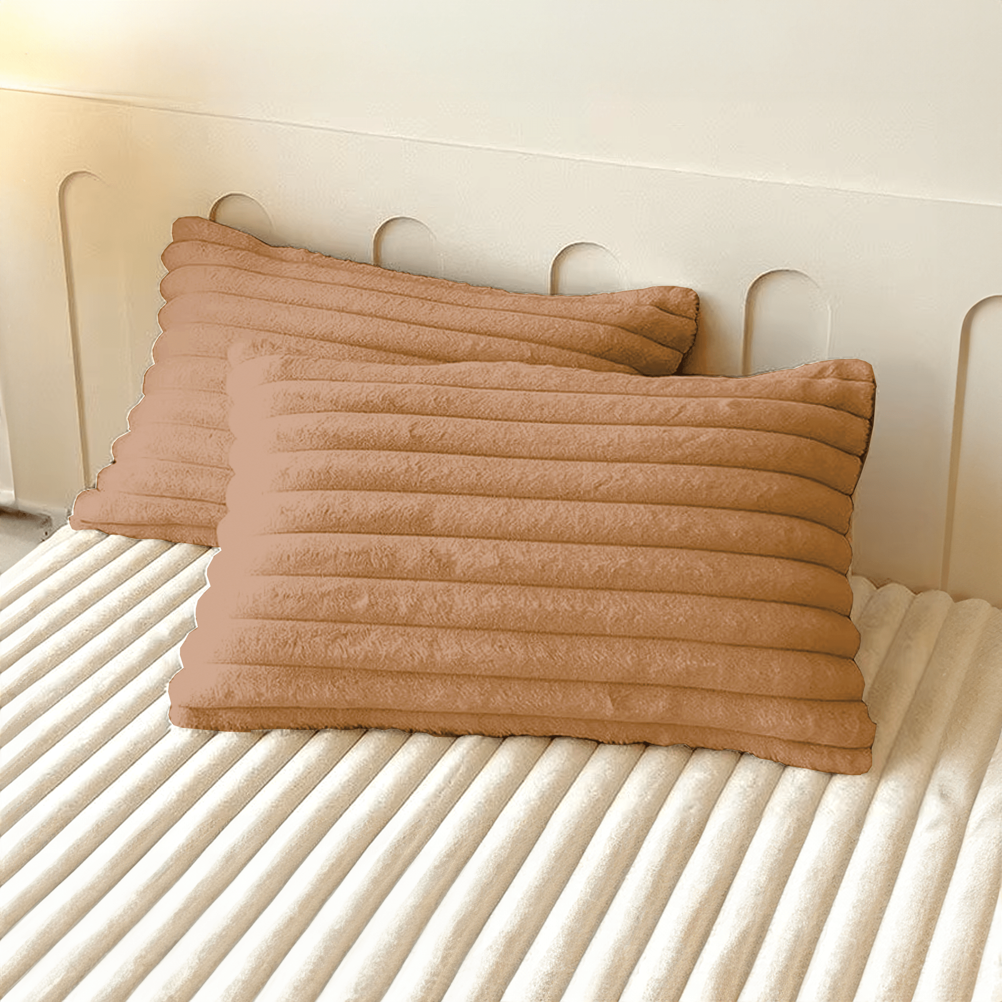 Cushion Cover with Ribbed Texture - Pillowcase - Brown - Oaksoho