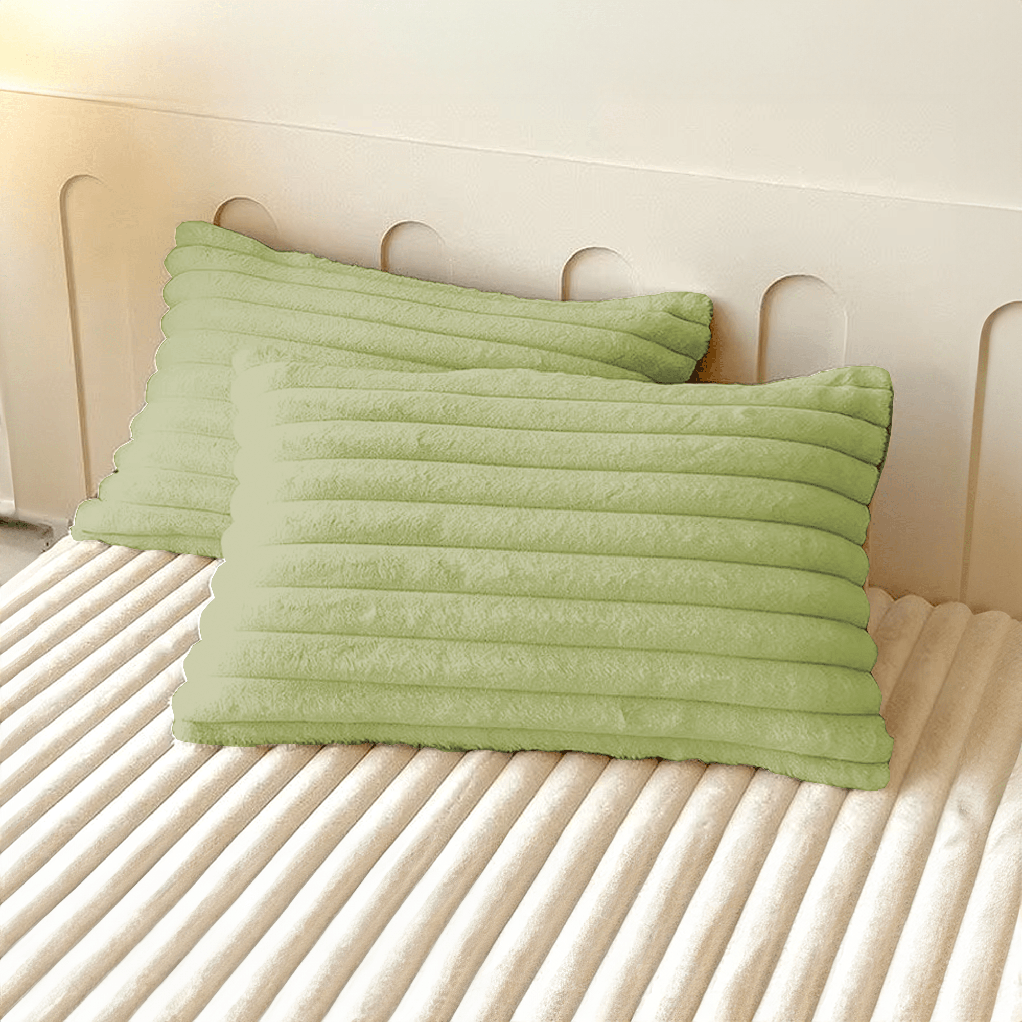 Cushion Cover with Ribbed Texture - Pillowcase - Green - Oaksoho
