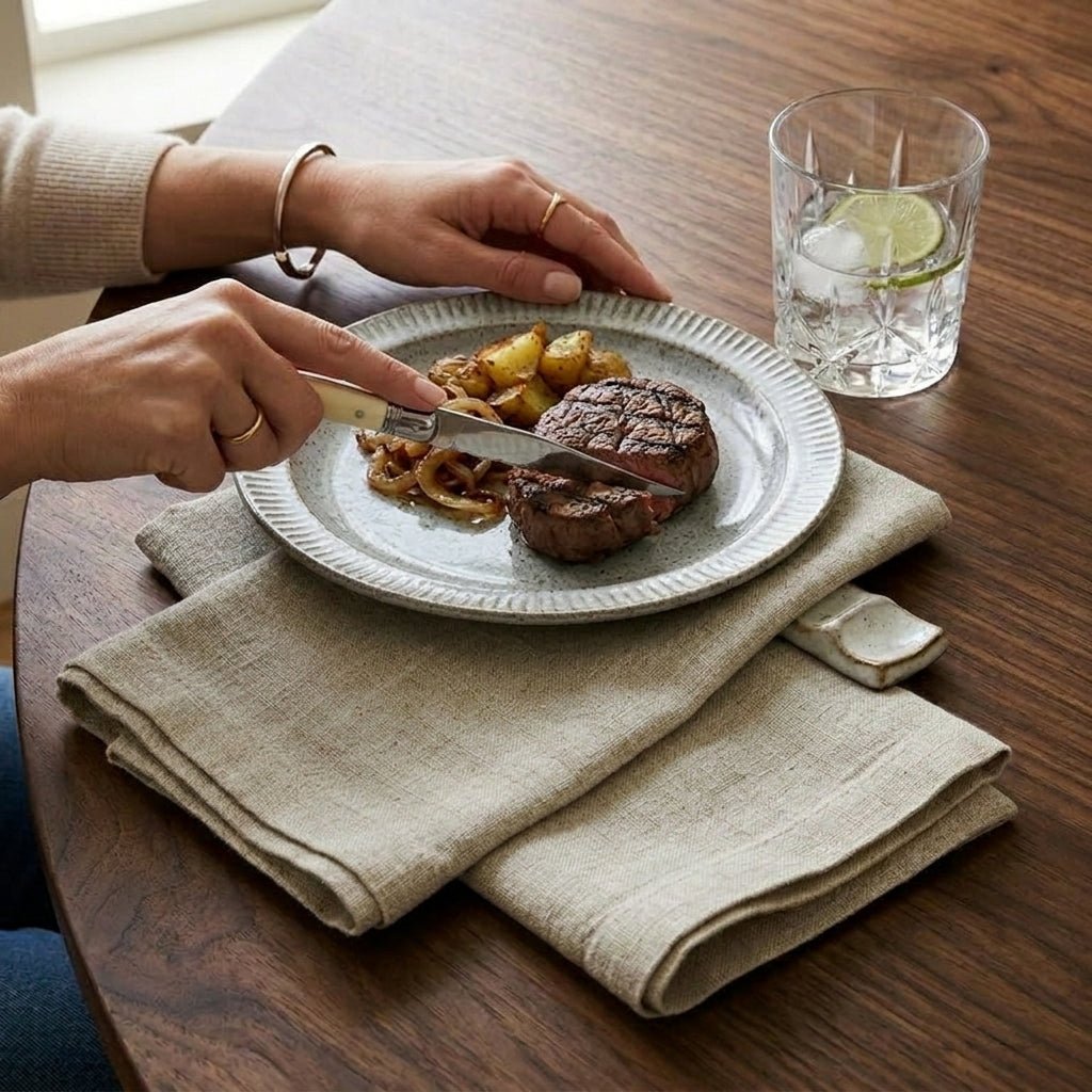 Cutlery Set with Light Handle in Wood Look - Cutlery Set - 4 - piece Set - Oaksoho