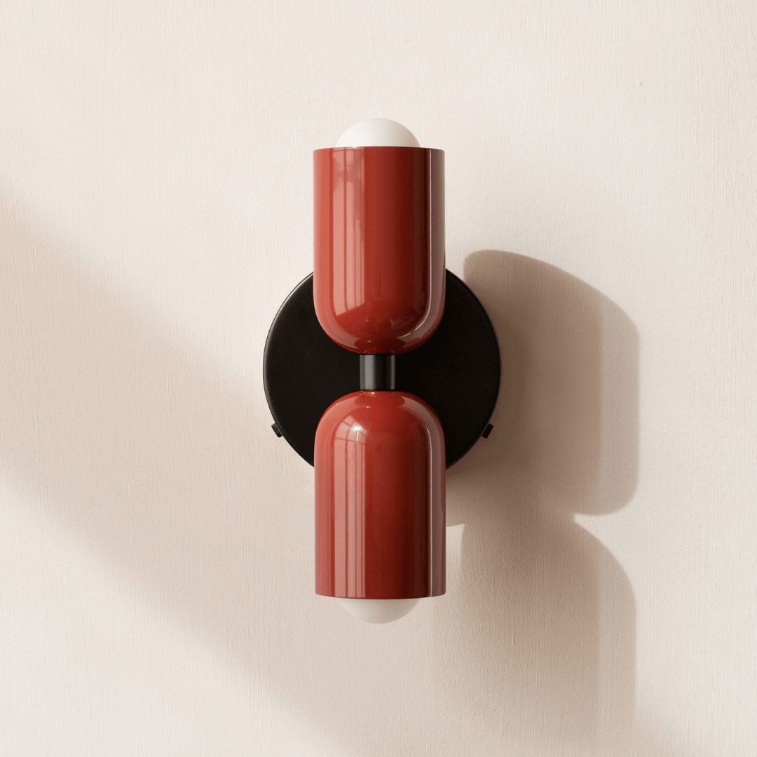 Cylinder Wall Sconce with Dual Light Heads and Round Backplate - Wall Light Fixtures - Red - Oak Soho