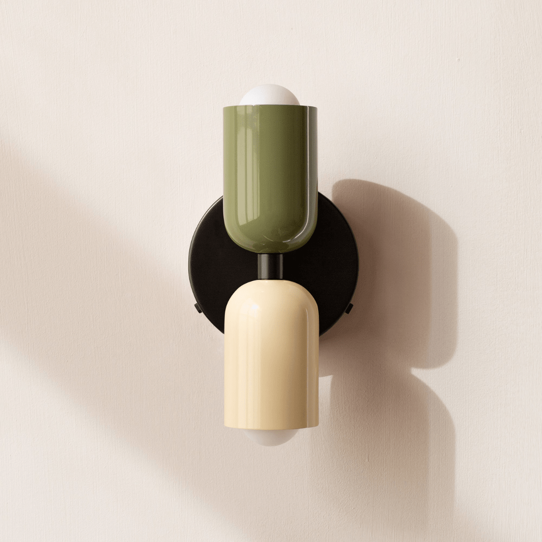 Cylinder Wall Sconce with Dual Light Heads and Round Backplate - Wall Light Fixtures - Black-Green - Oak Soho