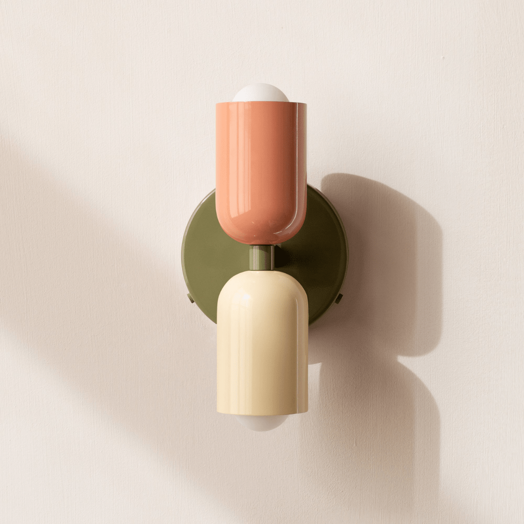 Cylinder Wall Sconce with Dual Light Heads and Round Backplate - Wall Light Fixtures - Peach-Beige - Oak Soho