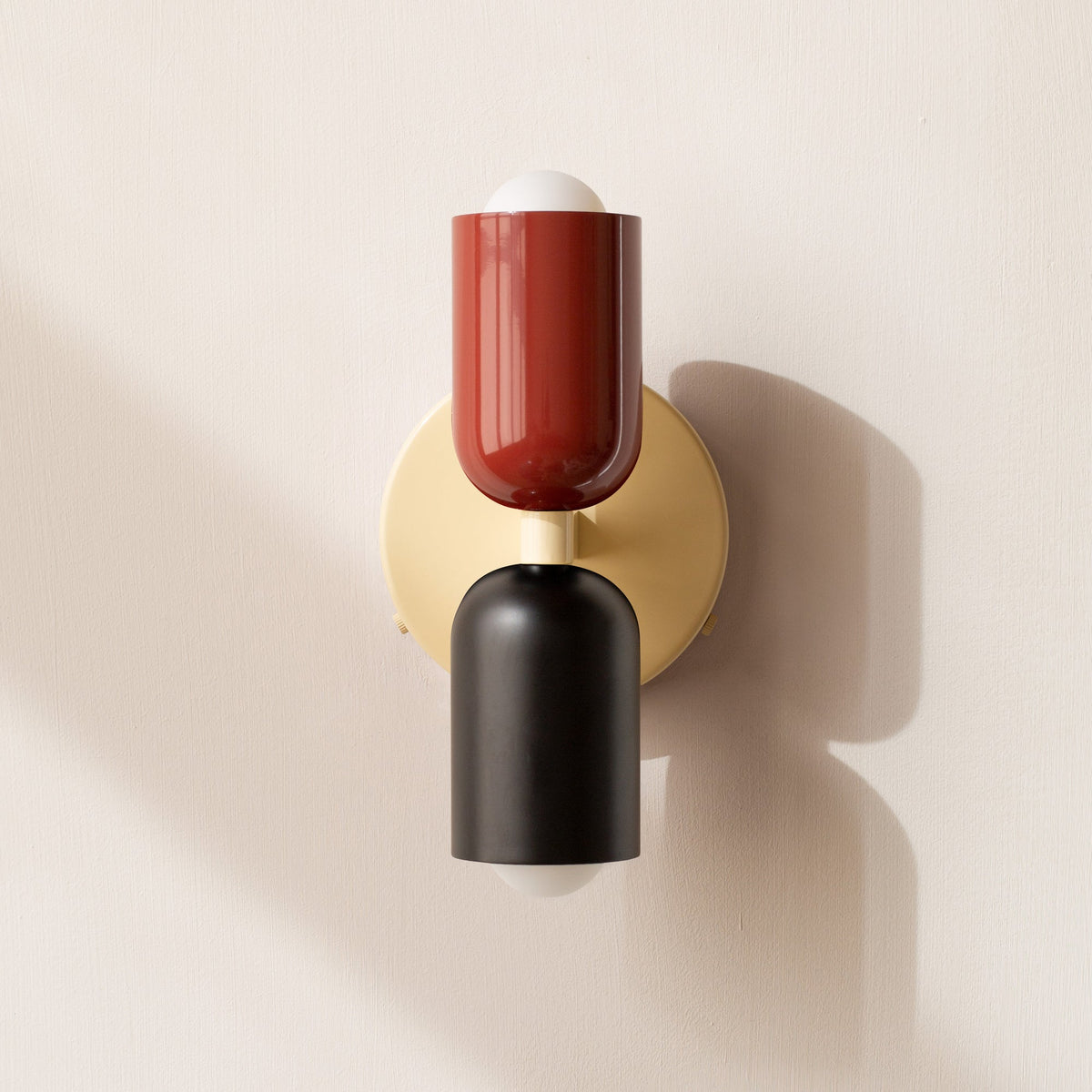 Cylinder Wall Sconce with Dual Light Heads and Round Backplate - Wall Light Fixtures - Red-Black - Oak Soho