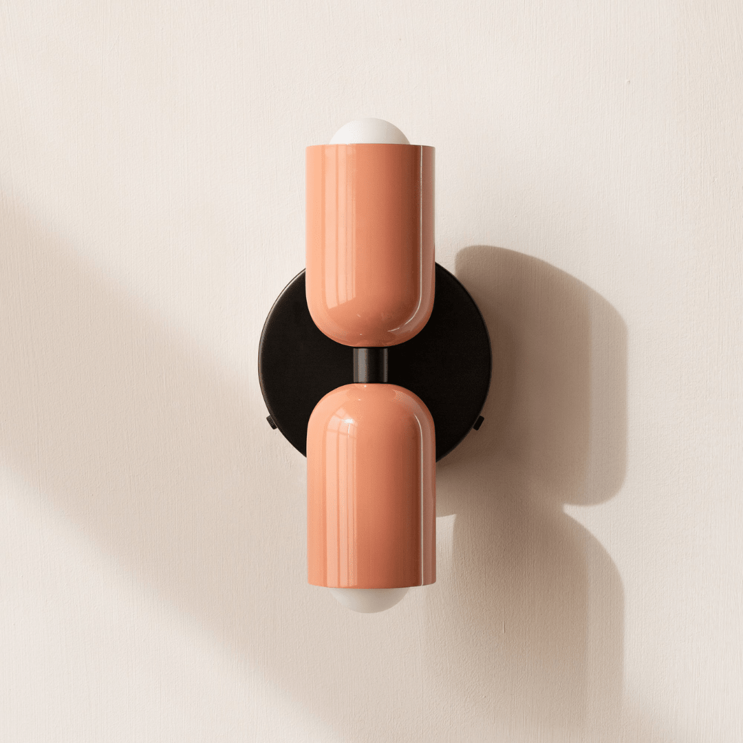 Cylinder Wall Sconce with Dual Light Heads and Round Backplate - Wall Light Fixtures - Peach - Oak Soho