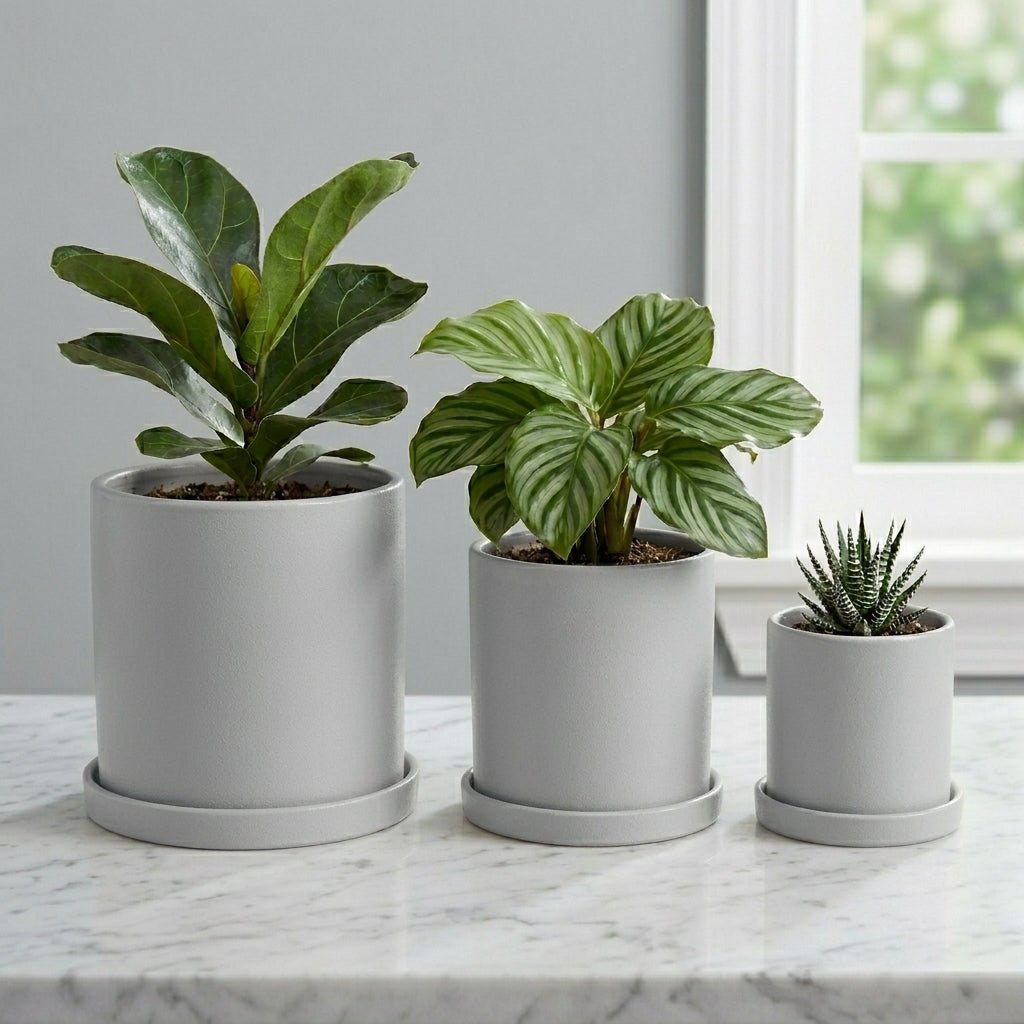Cylindrical Modern Plant Pot - Plant Pot - Grey - Oaksoho