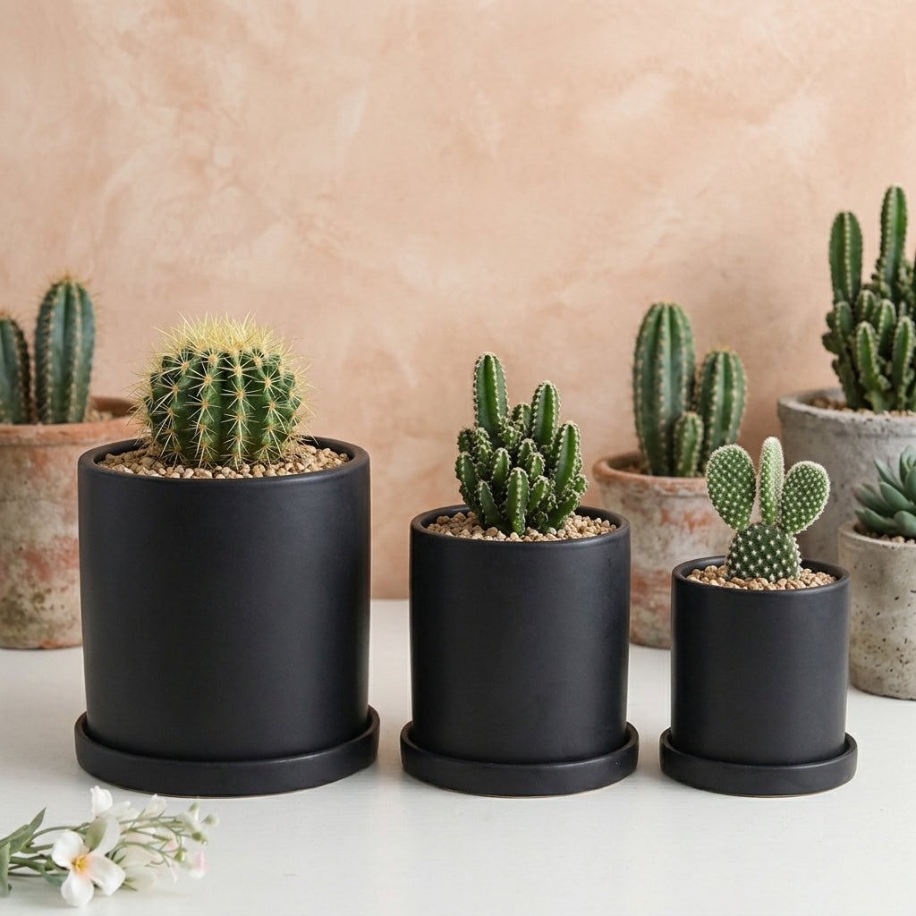 Cylindrical Modern Plant Pot - Plant Pot - Black - Oaksoho