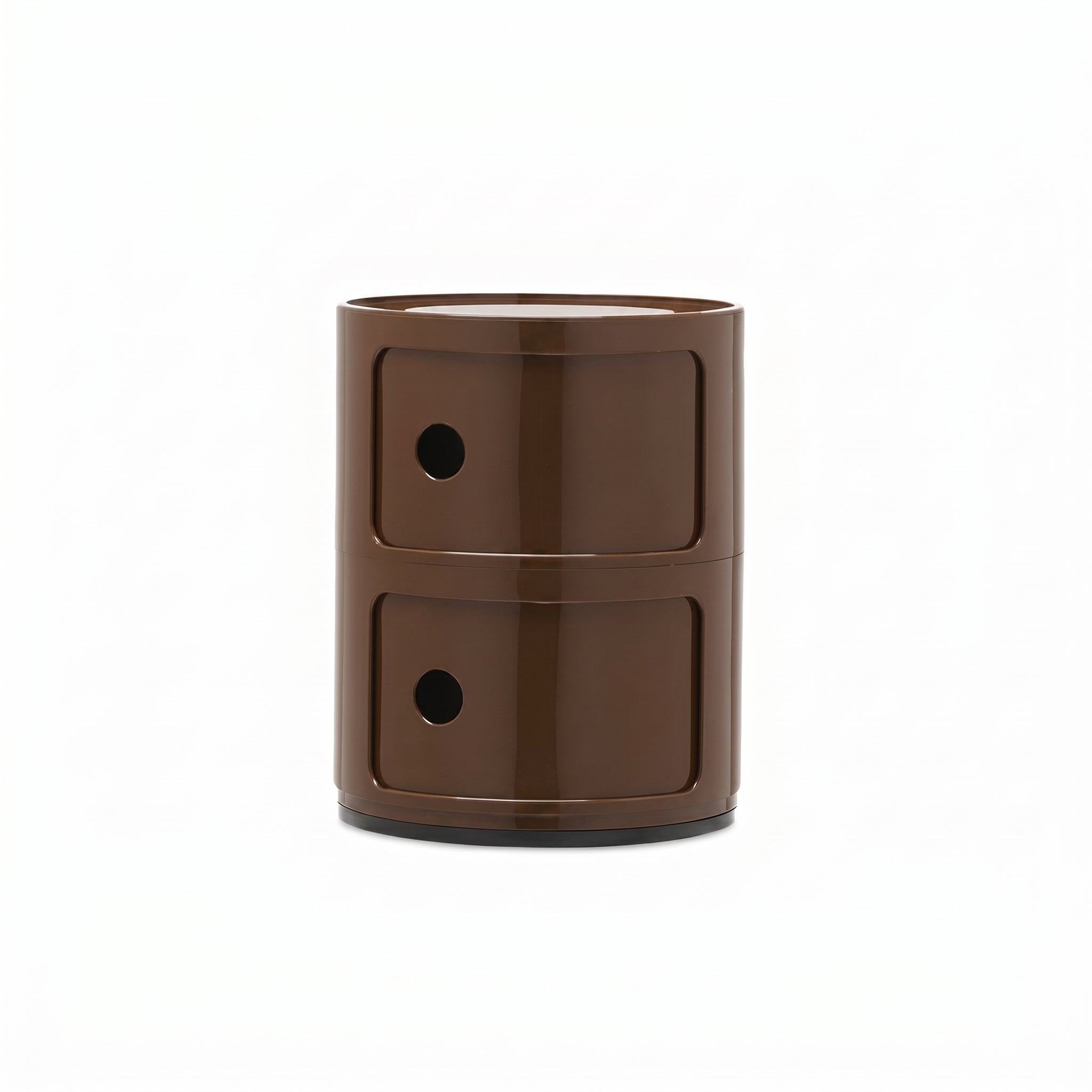 Cylindrical Nightstand with Rotating Doors and Compartments - Side Table - Brown - Oaksoho