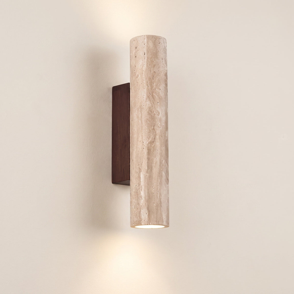 Cylindrical Stone Wall Sconce with Up and Down Lighting - Wall Light Fixtures - Beige - Oaksoho