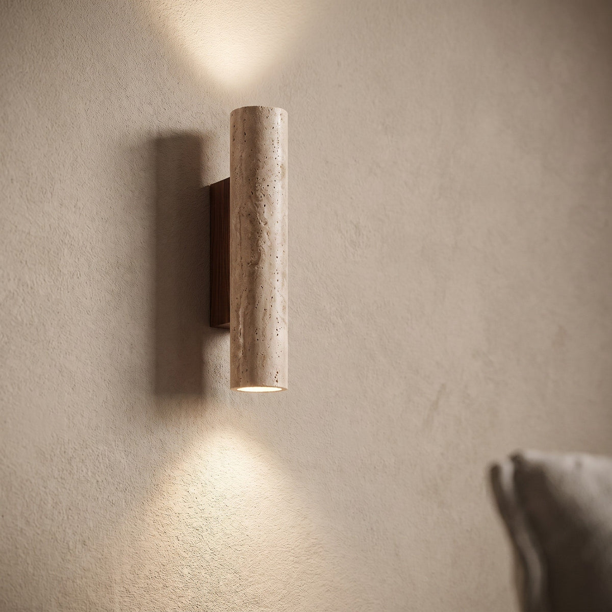 Cylindrical Stone Wall Sconce with Up and Down Lighting - Wall Light Fixtures - Beige - Oaksoho
