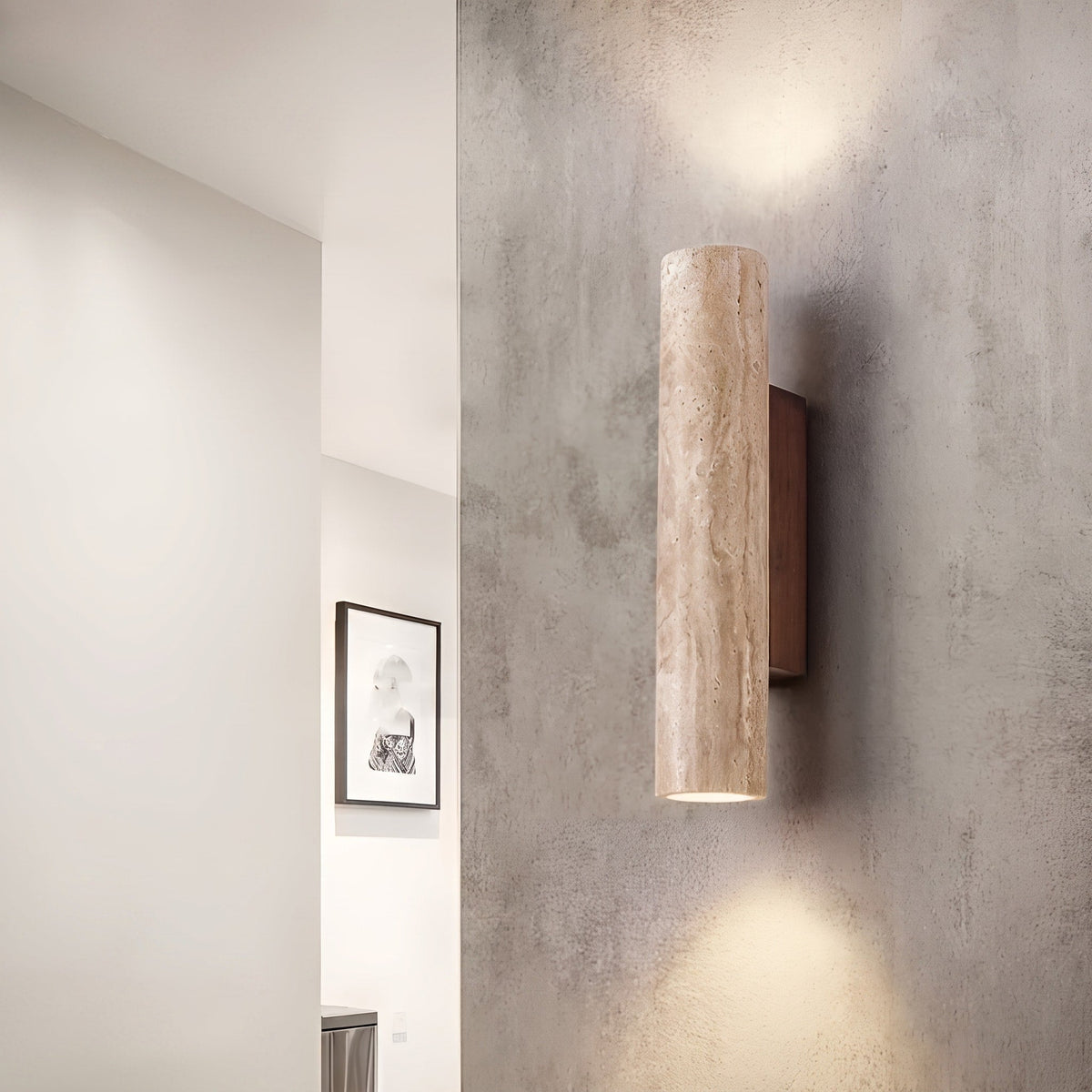 Cylindrical Stone Wall Sconce with Up and Down Lighting - Wall Light Fixtures - Beige - Oaksoho