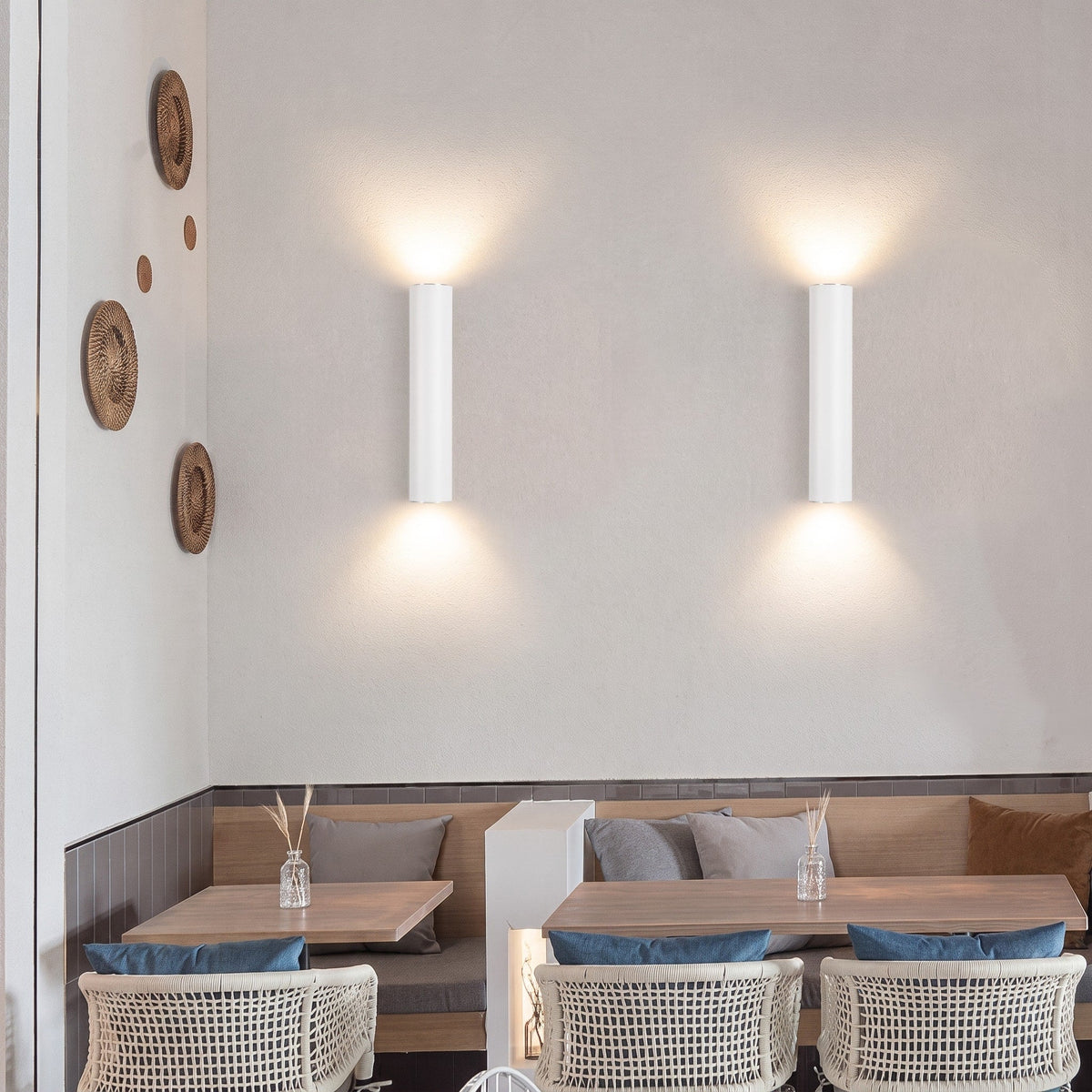 Cylindrical Wall Light with Up Down Light - Wall Light Fixtures - White - Oaksoho