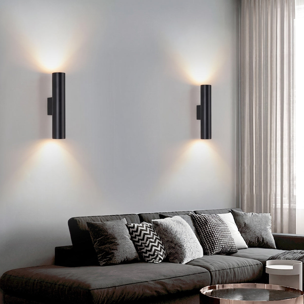 Cylindrical Wall Light with Up Down Light - Wall Light Fixtures - Black - Oaksoho