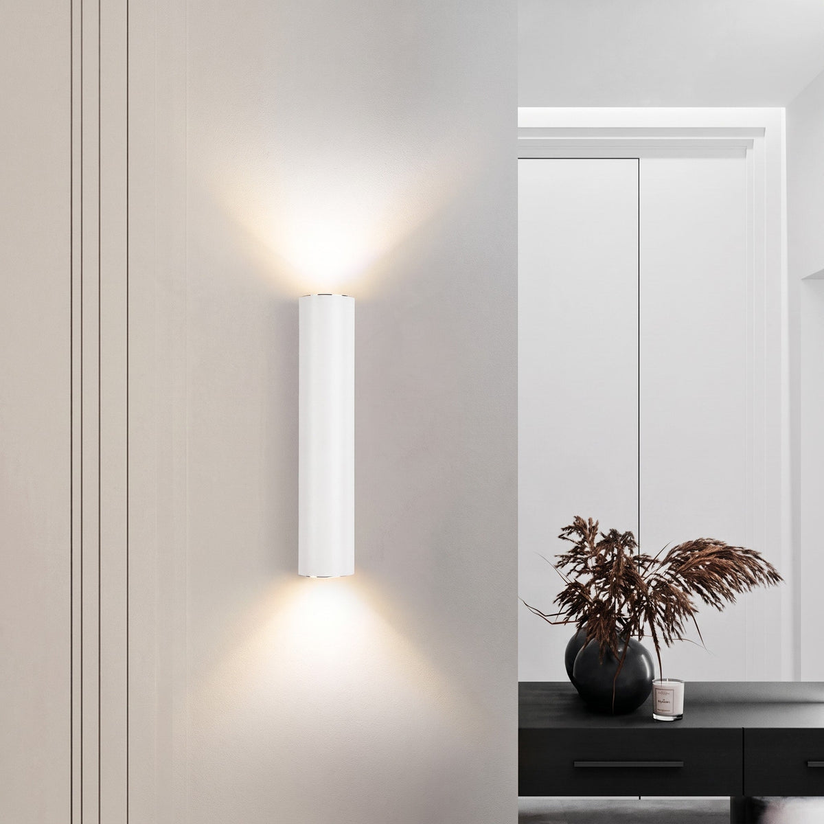 Cylindrical Wall Light with Up Down Light - Wall Light Fixtures - White - Oaksoho