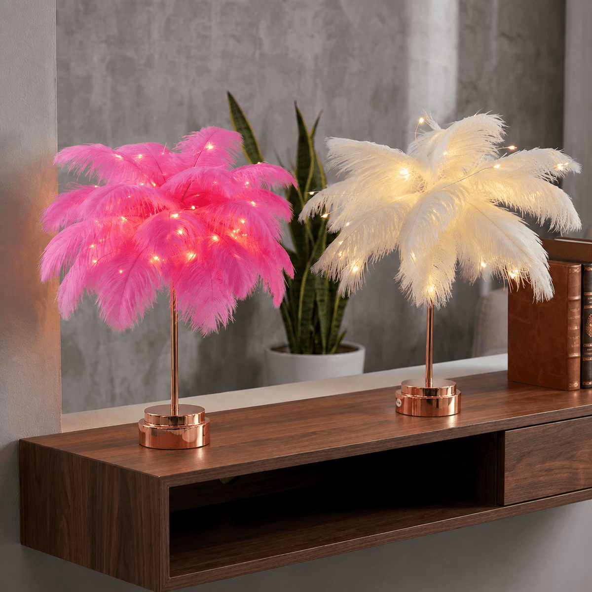 Decorative Feather Table Lamp for Bedroom and Living Room - Table Lamps - Pink - Oaksoho