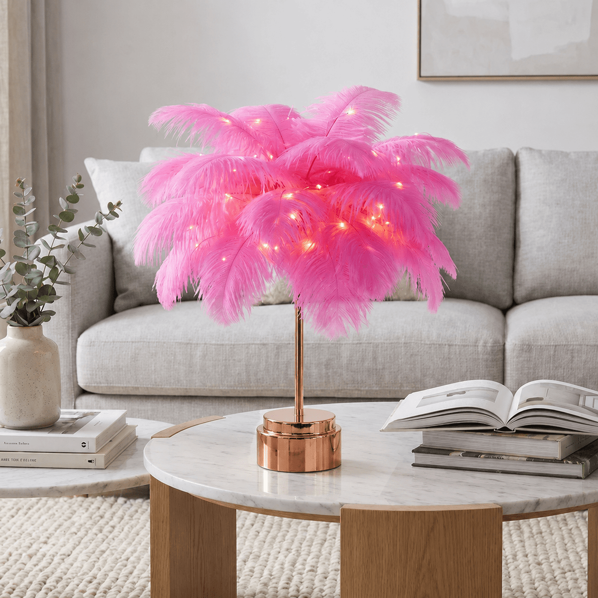 Decorative Feather Table Lamp for Bedroom and Living Room - Table Lamps - Pink - Oaksoho