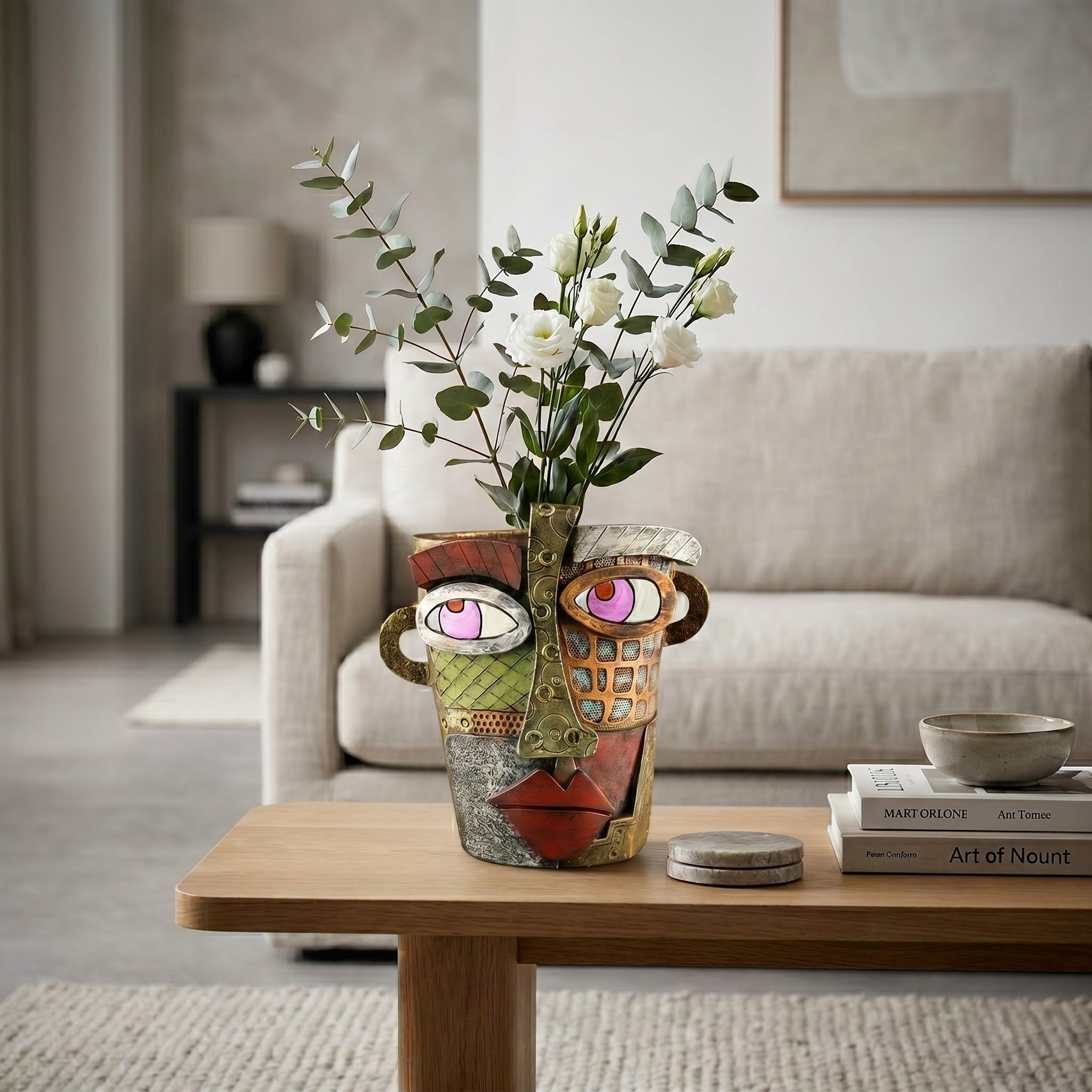 Decorative Flower Vase in Abstract Face Design - Vases - Oaksoho