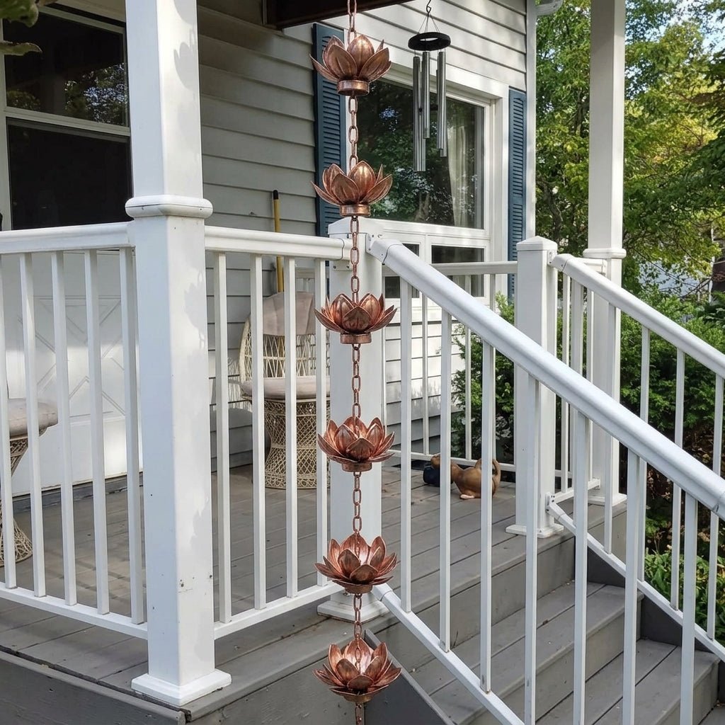 Decorative Rain Chain with Lotus Flower Cups - Rain Chain - Rose gold - Oaksoho