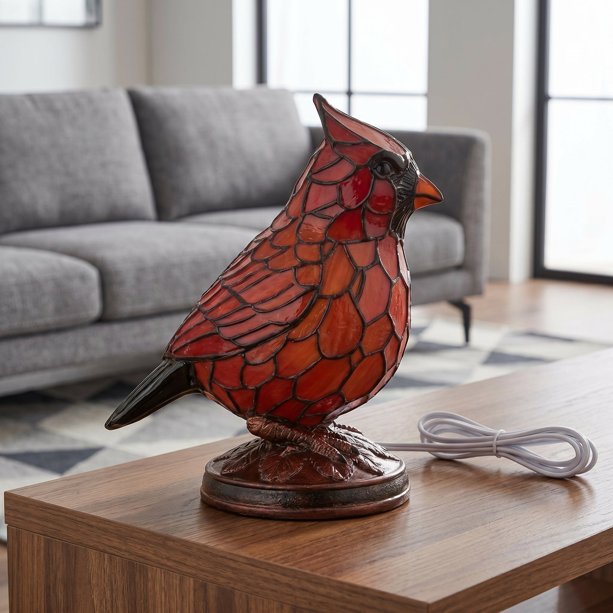 Decorative Tiffany - Style Table Lamp with Red Cardinal Bird - Table Lamps - 12x9x17 cm - Oaksoho