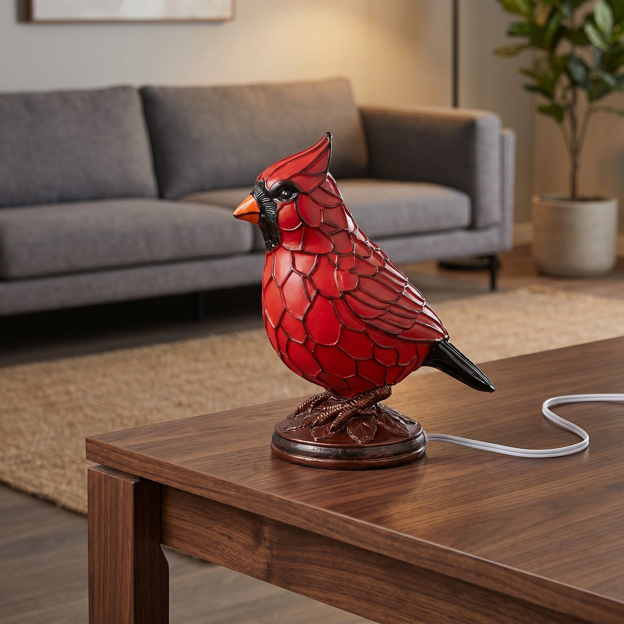 Decorative Tiffany - Style Table Lamp with Red Cardinal Bird - Table Lamps - 10x8x14 cm - Oaksoho