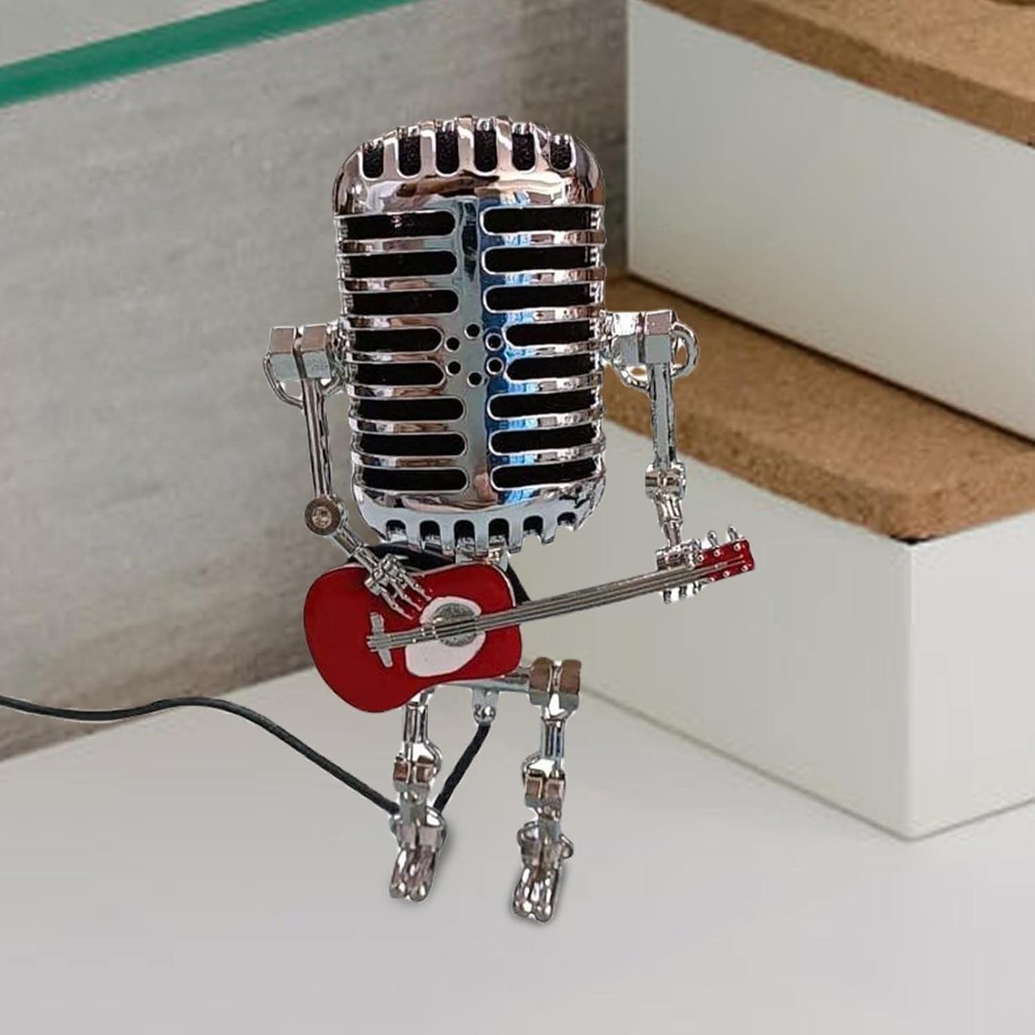 Dimmable LED Table Lamp in Creative Microphone Robot Design - Table Lamps - Red - Oaksoho