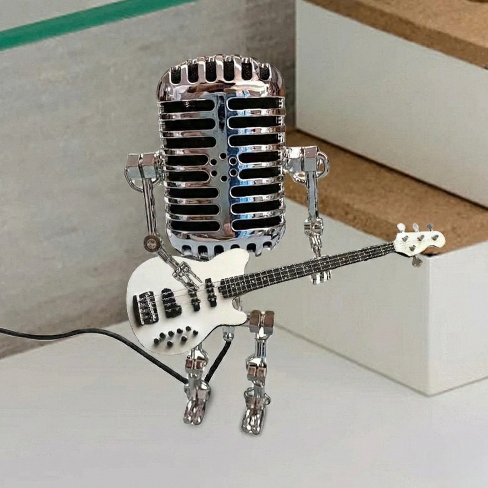 Dimmable LED Table Lamp in Creative Microphone Robot Design - Table Lamps - White - Oaksoho