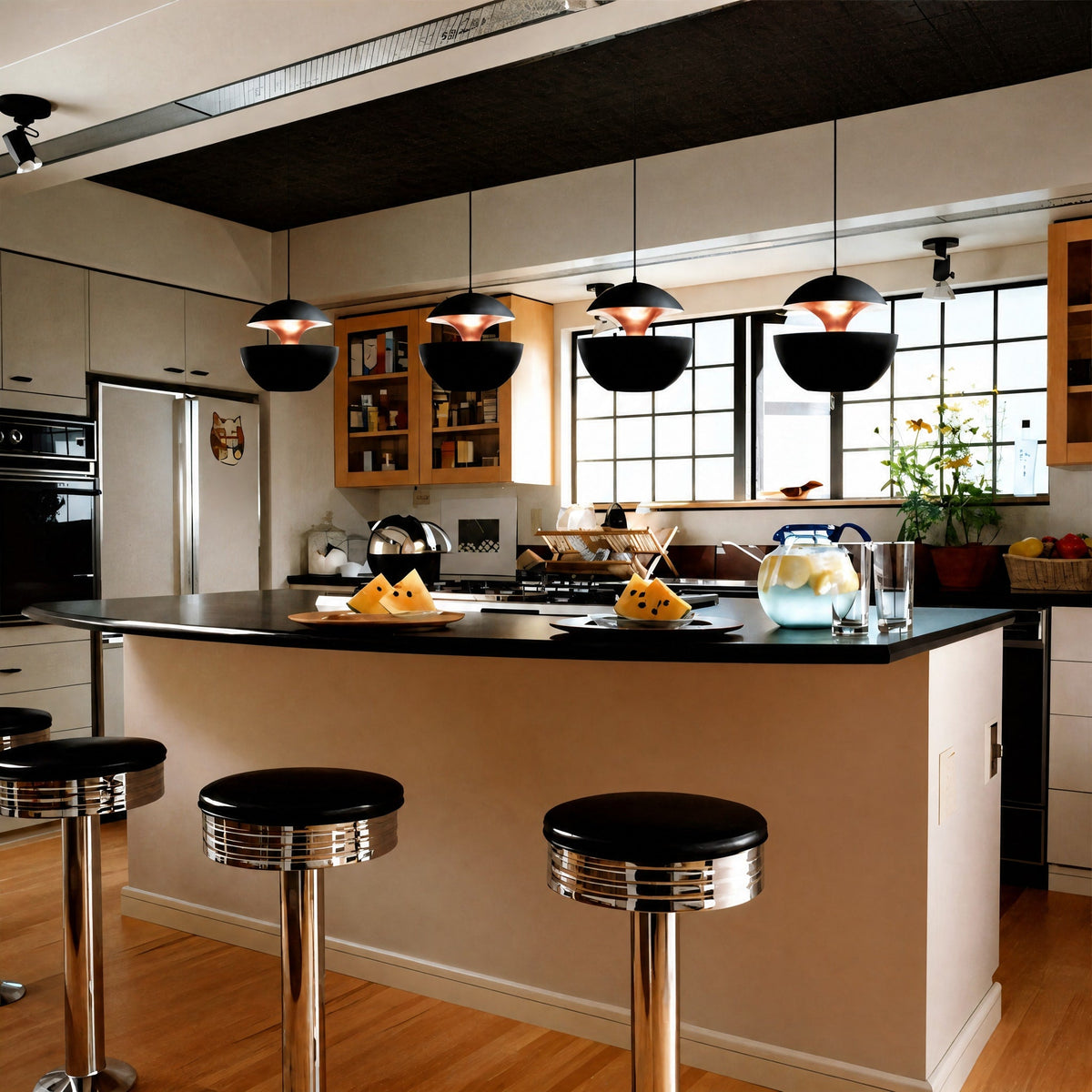 Dome Pendant Light with Trumpet Flower Shade Design - Pendant Light Fixtures - Black - Oaksoho