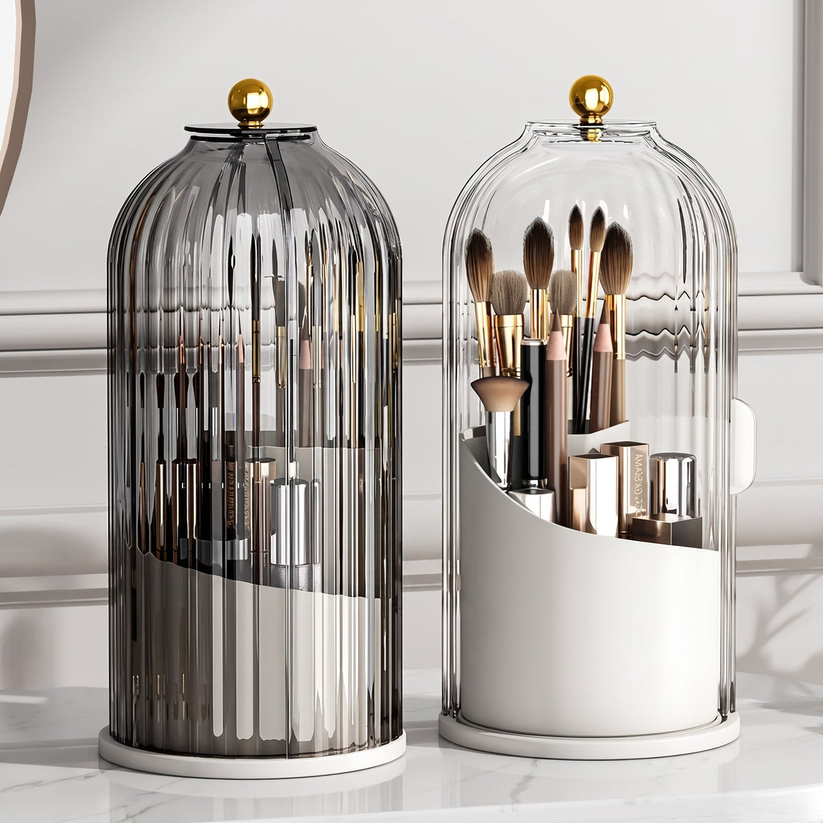 Dome-Shaped Cosmetics Organiser with Rotating Base - Cosmetic Packaging & Containers - White - Oaksoho