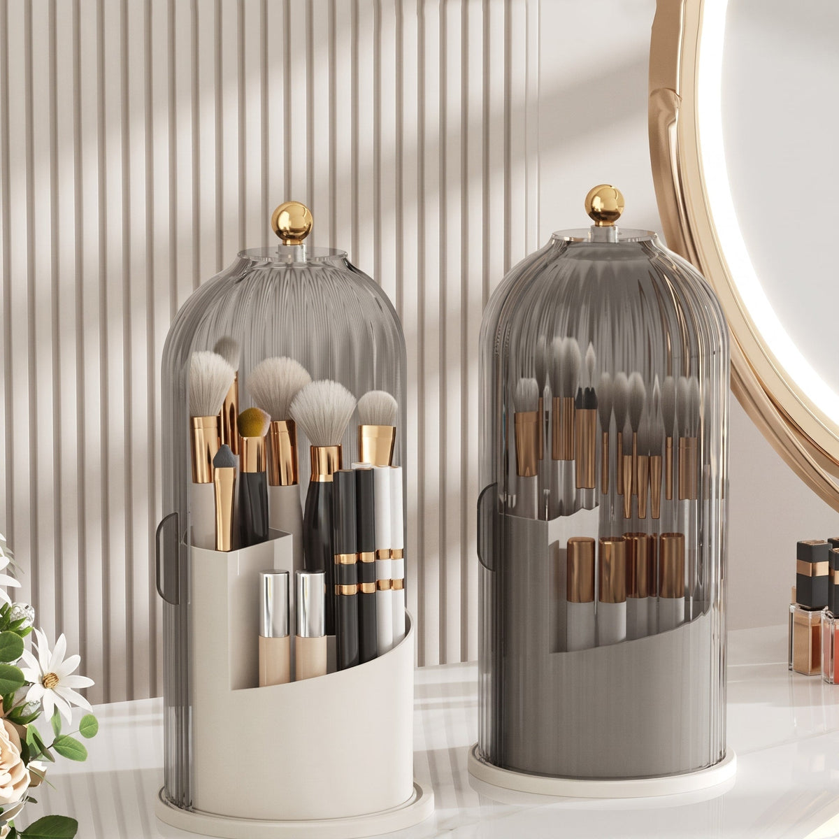 Dome-Shaped Cosmetics Organiser with Rotating Base - Cosmetic Packaging & Containers - Black - Oaksoho