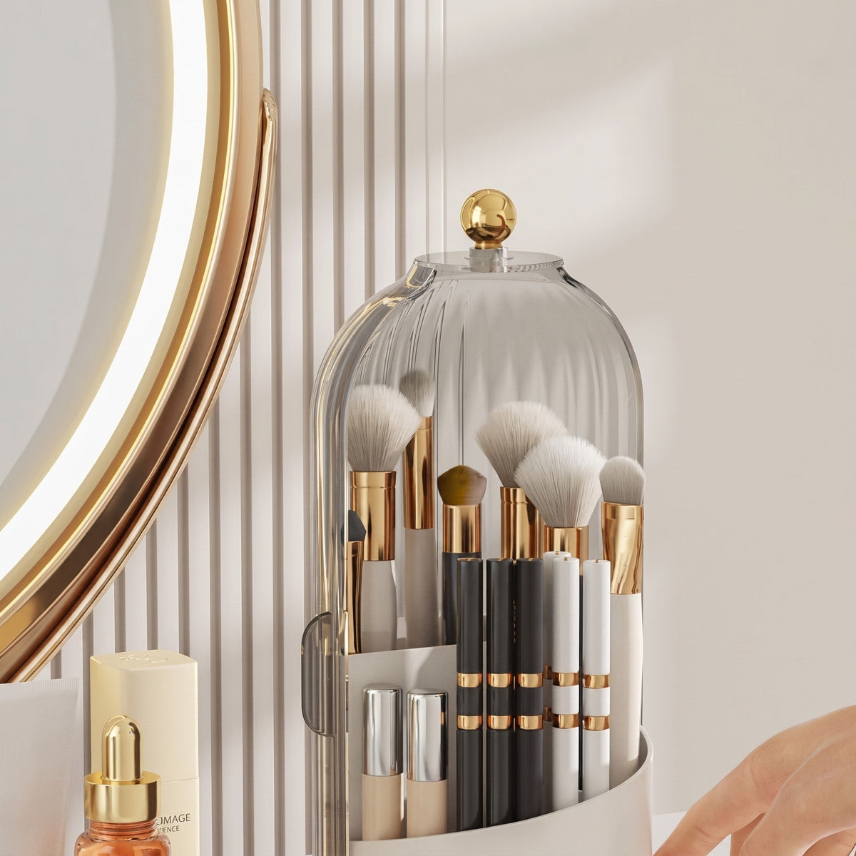 Dome-Shaped Cosmetics Organiser with Rotating Base - Cosmetic Packaging & Containers - Black - Oaksoho