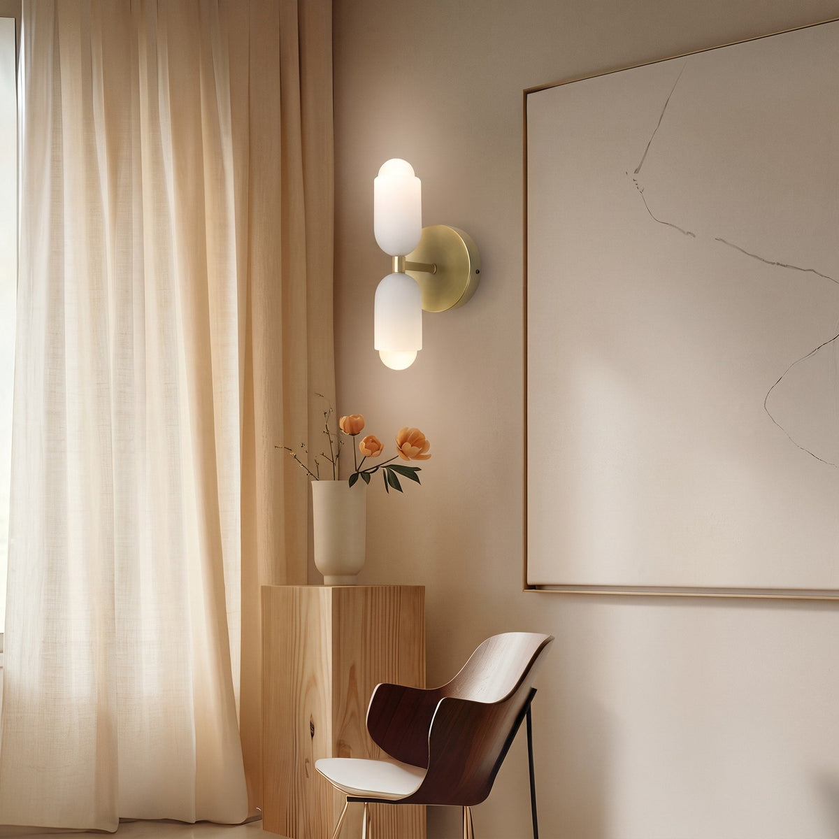 Double Head Wall Lights with Frosted Glass Globes - Wall Light Fixtures - Gold - Oak Soho
