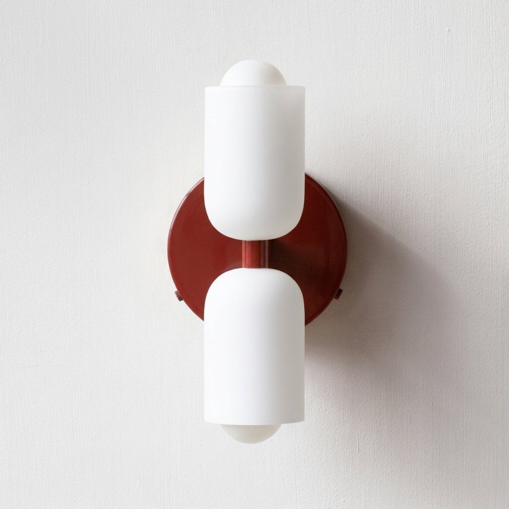 Double Head Wall Lights with Frosted Glass Globes - Wall Light Fixtures - Red - Oak Soho
